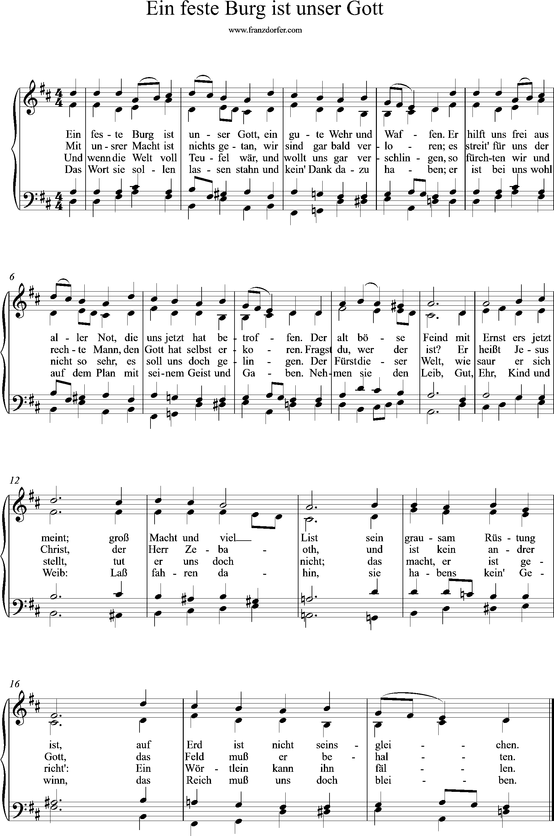 arr. 2, D-Dur, Chornoten, orgelnoten, D-Dur
